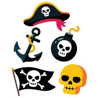 Pirate adventure icon set nautical graphics isolated on white vector