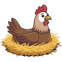 Hen nesting on eggs farm illustration isolated on white vector
