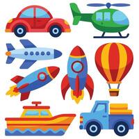 Toy vehicles collection kids illustration isolated on white vector