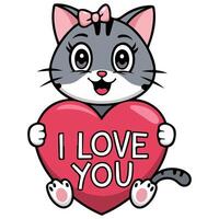 Cartoon feline character with heart symbol illustration vector