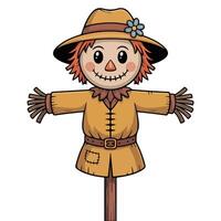 Funny garden scarecrow with pumpkin head illustration vector