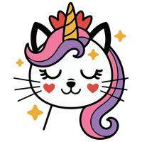 Magical unicorn cat with heart crown illustration vector