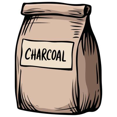 Charcoal bag with flame symbol illustration