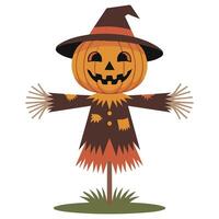 Halloween pumpkin head scarecrow vector