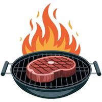 Sizzling barbecue steak with flames and juicy meat cuts cartoon style isolated on white vector