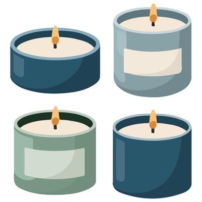 Assorted decorative candles in various sizes and shapes aromatic wax collection
