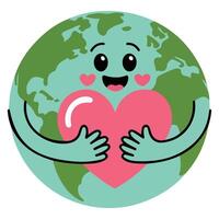 Cute Earth character hugging heart eco friendly planet conservation vector