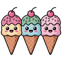 Colorful ice cream cone collection sweet dessert icons isolated illustration on white background vector