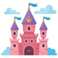 Enchanted pink castle floating on clouds princess palace illustration vector