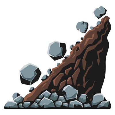 Natural disaster landslide with falling rocks and mud