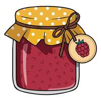 Homemade raspberry preserves in glass jar vector