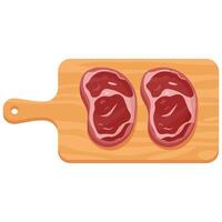 Assorted meat cuts and organs on chopping board vector