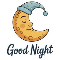 Sleeping moon with stars and good night text vector