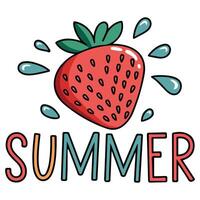 Ripe strawberry fruit with seasonal text vector