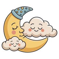 Dreaming crescent moon resting on cloud vector