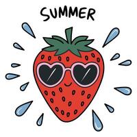 Cheerful strawberry wearing sunglasses summer vector