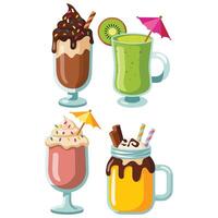 Fruit milkshake collection with toppings dessert vector