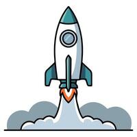 Space rocket launching with smoke trail vector