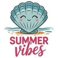 Cute seashell character beach theme vector