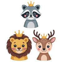 Animal heads with crowns jungle vector