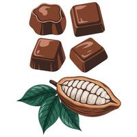 Assorted chocolate sweets cocoa beans set vector