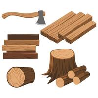Axe and chopped firewood tools isolated white vector