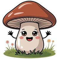 Smiling cartoon mushroom isolated white vector
