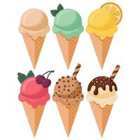 Ice cream cones set isolated white vector