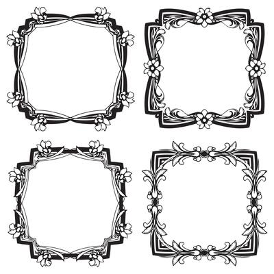 Square And Round Decorative Floral Frames Set Collection