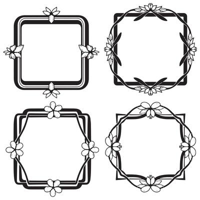 Freehand Organic Decorative Floral Frames Set Collection