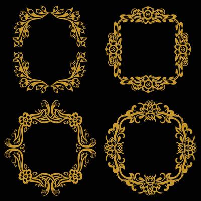 Golden Invitation Floral Frames Premium Decorative Elements Set Royal Touch