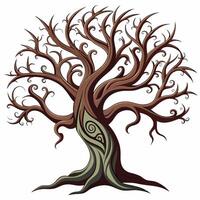 Gnarled brown tree with swirling branches and patterned trunk vector