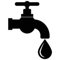 Black faucet with dripping water drop liquid vector