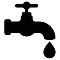 Black silhouette of a faucet with a water drop plumbing vector