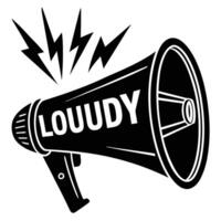 Black megaphone with loud sound waves and text announcement communication vector
