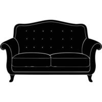 Black tufted sofa with rolled arms and curved back upholstery furniture vector