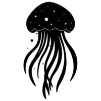 Black jellyfish illustration with dots and flowing tentacles white silhouette vector