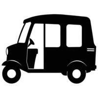 Black three wheeled vehicle silhouette with open door auto rickshaw three wheeler vector