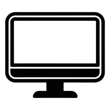 Simple black computer monitor icon with white screen display technology vector