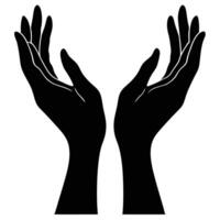 Black silhouette of cupped hands reaching upwards vector