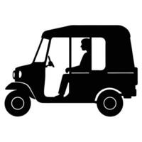 Black silhouette of auto rickshaw with driver transportation vehicle vector