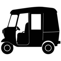 Black silhouette of a three wheeled auto rickshaw three wheeled vehicle black and white vector