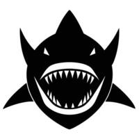 Stylized black shark head with sharp teeth and angry eyes white illustration vector