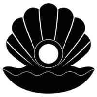 Stylized black shell with white pearl and wavy lines vector