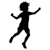 Silhouette of energetic child jumping with arms raised active vector