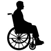 Silhouette of a man seated in a wheelchair profile view vector