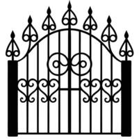 Ornate black wrought iron gate with decorative scrollwork and finials black silhouette ornate design vector