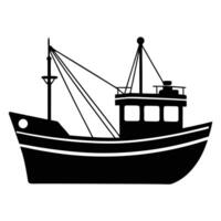 Black silhouette of a fishing trawler with masts and rigging boat vessel vector
