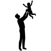 Father tossing child in air black silhouette playing vector