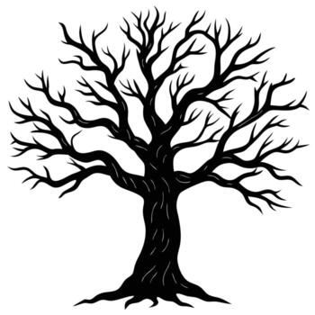 Ancient gnarled tree silhouette with spreading branches ancient tree gnarled branches vector